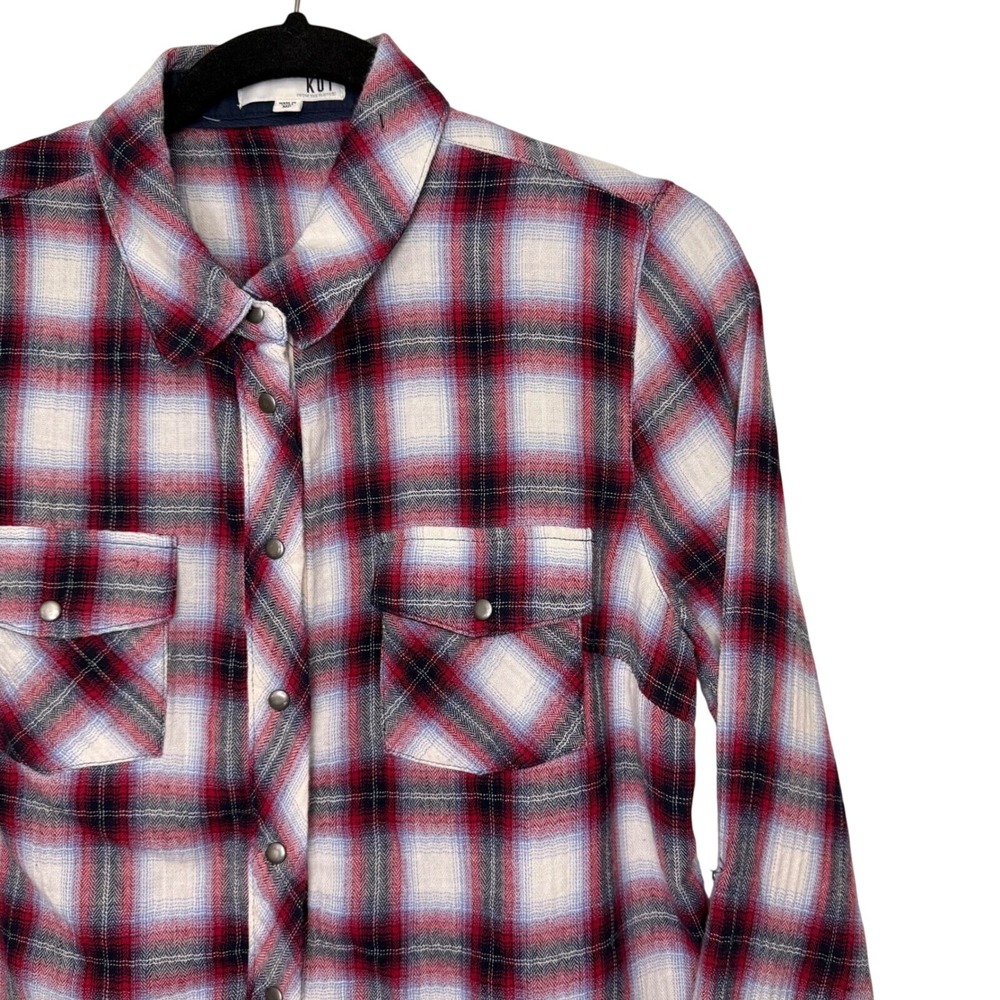 KUT From The Kloth Women's Plaid Metal Snap Shirt Long Sleeve Western‎ MP